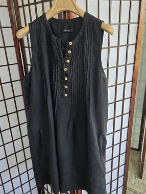 Quince Black Sleeveless Pintuck Button-Front Tunic Dress
